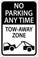 geen parkeerplaats op elk moment wegslepen zone teken op witte achtergrond vector