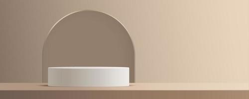 productpodiummodel met abstracte achtergrond op beige en witte achtergrond, vector 3d illustratie