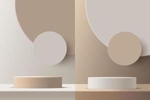 productpodiummodel met abstracte achtergrond op beige en witte achtergrond, vector 3d illustratie