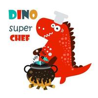 schattige dinosauruskok, chef-kok. vector illustratie