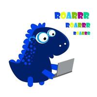 schattige dinosaurus met computer, laptop. vector illustratie
