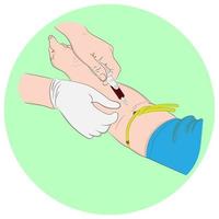 vector illustratie afbeelding een arts die een naald gebruikt om bloed af te nemen van een onderzoeker om het lichaam te controleren