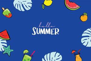 hallo zomer banners ontwerpen handgetekende stijl. zomer met doodles en objecten elementen voor beach party achtergrond. vector