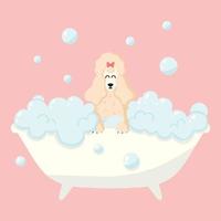 hond in een bubbelbad. zorg voor huisdieren. de hond wassen in de badkamer. vectorillustratie in cartoon-stijl. vector