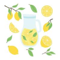 kan met limonade. limonade met schijfjes citroen en munt. zelfgemaakte drank. vectorillustratie in cartoon-stijl. vector