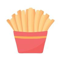 Franse frietjes. Franse frietjes in een rode doos. vectorillustratie in cartoon-stijl. Fast food. straatvoedsel. aardappel tussendoortje.