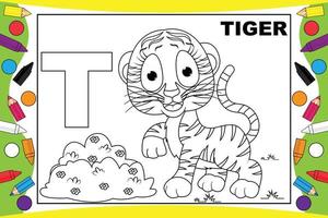 tijger cartoon kleuren met alfabet voor kinderen