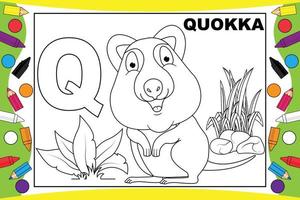 quokka cartoon kleuren met alfabet voor kinderen vector