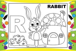 konijn cartoon kleuren met alfabet voor kinderen vector