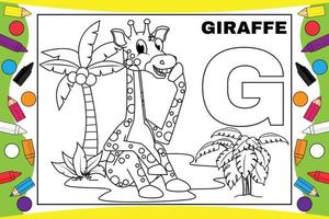 giraf cartoon kleuren met alfabet voor kinderen vector
