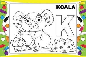 koala cartoon kleuren met alfabet voor kinderen vector