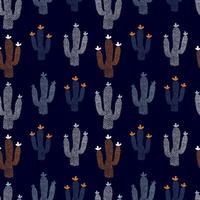 cactuspatroon. er is een naadloos patroon op een donkere achtergrond. silhouet van sappig. punten. gestileerde afbeelding. bloeiende plant. vectorillustratie, met de hand getekend vector