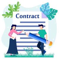 illustratie vector grafische stripfiguur van contract handtekening