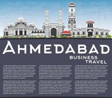 ahmedabad skyline met grijze gebouwen, blauwe lucht en kopieer ruimte. vector