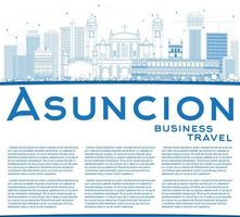 schets asuncion skyline met blauwe gebouwen en kopieer ruimte. vector