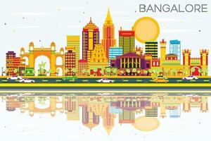 bangalore skyline met kleur gebouwen, blauwe lucht en reflecties. vector