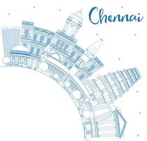 schets de skyline van chennai met blauwe oriëntatiepunten en kopieer ruimte. vector