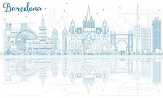 schets de skyline van barcelona met blauwe gebouwen en reflecties. vector