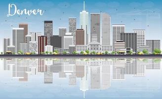 de skyline van denver met grijze gebouwen, blauwe lucht en reflecties. vector