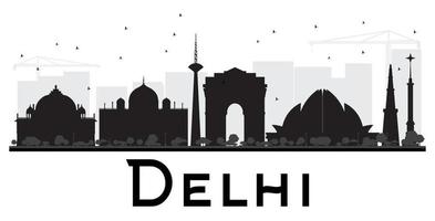 Delhi stad skyline zwart-wit silhouet. vector