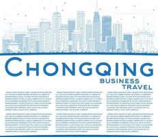 schets chongqing skyline met blauwe gebouwen en kopieer ruimte. vector