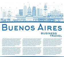 schets de skyline van buenos aires met blauwe oriëntatiepunten en kopieer ruimte. vector