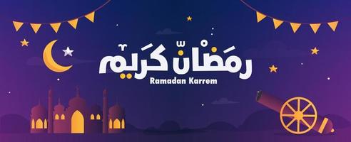 ramadan kareem mubarak islamitische wenskaart in Arabische kalligrafie vector. ramadan kareem vector typografie. ramadan vakantie vectorillustratie. ramadan kalligrafie in islamitische kunst.