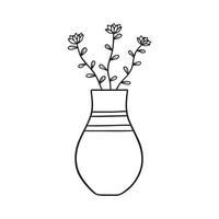 hand getekende bloemen in een vaas doodle. huisplanten in schetsstijl. vectorillustratie geïsoleerd op een witte achtergrond. vector