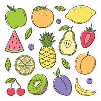 hand getekende set zomer tropisch fruit doodle. vegetarisch eten in schetsstijl. vectorillustratie geïsoleerd op een witte achtergrond. vector