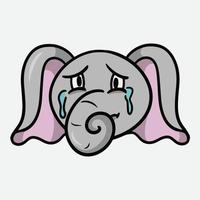 triest schattige kleine olifant met tranen cartoon olifant emoties, karakter huilen, vectorillustratie op witte achtergrond vector