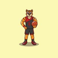 tijger mascotte cartoon basketbal vector