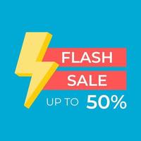 flash sale korting tot 50 procent. flash-verkoopsticker, banner en sjabloon. flash-verkoopbannersjabloon voor sociale media. flash verkoop flyer ontwerp. vector