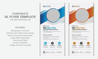 moderne schone creatieve blauwe en gele zakelijke, dl flyer rack kaart sjabloon vector ontwerp voor publicatie, marketing, reclame, multifunctioneel gebruik