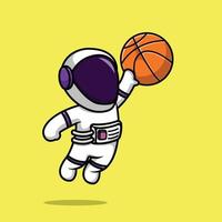 schattige astronaut spelen basketbal cartoon vector pictogram illustratie. wetenschap sport pictogram concept geïsoleerde premium vector.