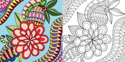 decoratieve bloemen henna-ontwerpstijl gedetailleerde kleurboekpagina-illustratie