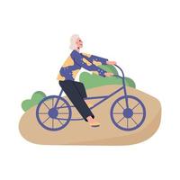 gelukkig senior vrouw fietsen in het park. ouderen leiden een actieve levensstijl. vector