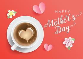 gelukkige moederdag wensen, gelukkige moederdag wenskaart vector banner ontwerp, moeder liefde wallpaper achtergrond met realistische 3D-thee, koffie en bloemen