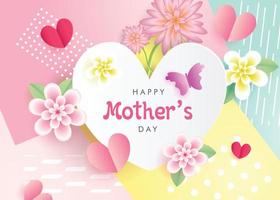 gelukkige moederdag realistische achtergrondbehangvector met bloemen, hart en vlinder, de poster van de moederdaggroet, bannerontwerp vector