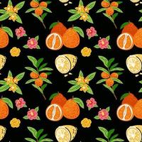 patroon met sinaasappelen fruit en bloemen. helder naadloos voor keukenontwerp vector