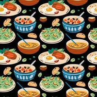 gekleurde naadloze patroon van eten en drinken. vector illustratie