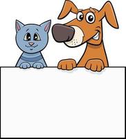 cartoon hond en kat met blanco singboard grafisch ontwerp vector