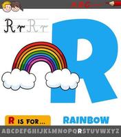 letter r werkblad met cartoon regenboog vector