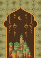 luxe islamitische achtergrondsjabloon met moskee en lantaarndecoratie vector