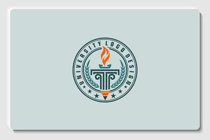 embleem onderwijs logo. pijler met vuur geïsoleerde cirkel en tak blad vector