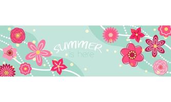 zomerbanner met rode bloemen. horizontale flyer. bovenaan de site. vectorillustratie. cartoon stijl vector