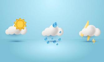 vector 3D-realistische ontwerp pictogram schattig wolk cartoon stijl collectie set