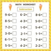 wiskunde werkblad .aftrekken vector