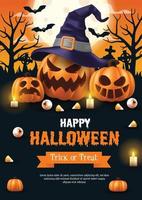 gelukkige halloween-poster. halloween vectorillustratie met halloween pompoenen en halloween elementen. vector