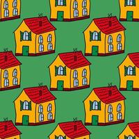 schattig fantasie cartoon doodle huis, naadloze patroon bouwen. architecturale achtergrond. vector