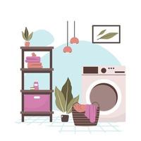 schone badkamer decoratie wasgoed wasmachine huis interieur plat ontwerp vector